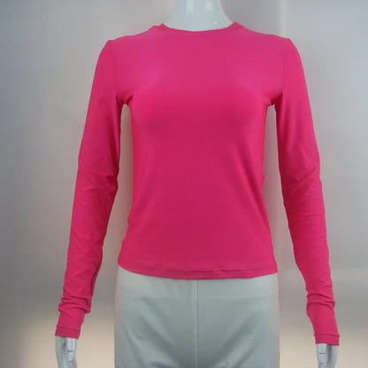 Woman Clothing Long Sleeve T-shirt Slim Fit Tops Female O-Neck Close-fitting Tee Shirt Street Wear 2024 Y2K Qtraf 2408