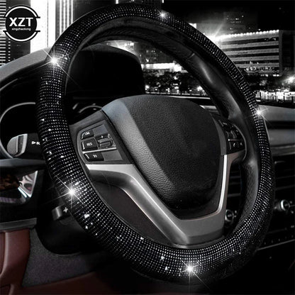 Universal 38CM Rhinestones Steering Wheel Cover with Crystal Diamond Sparkling Car Breathable Anti-Slip Steering Wheel Protector