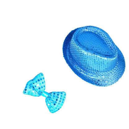 Kids Adult LED Light Up Tie Sequin Jazz Fedora Hat Flashing Neon Party Gift Costume Cap Birthday Wedding Halloween Christmas