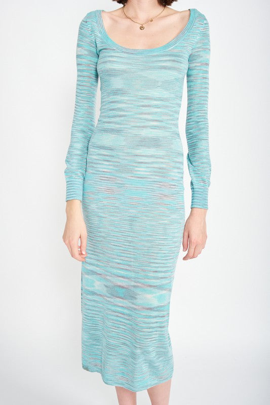 Scoop neck sweater midi dress in soft knit with long sleeves — cozy and stylish for cooler seasons or layered looks