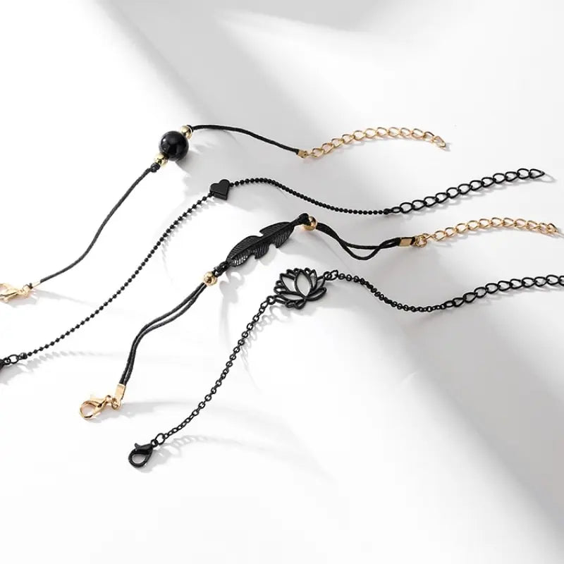 4pcs Bracelet Set Ladies Dark Wind Alloy Spray Paint Leaves Lotus Flower Peach Heart Accessories Combination Jewelry