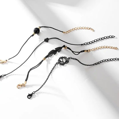 4pcs Bracelet Set Ladies Dark Wind Alloy Spray Paint Leaves Lotus Flower Peach Heart Accessories Combination Jewelry