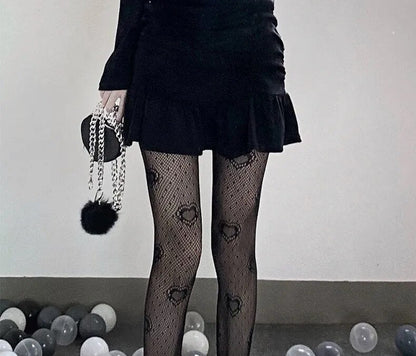 Lolita Cute Pentacle Print Tights Women Sexy Gothic Punk Magical Five-Pointed Star Mesh Fish Net Pantyhose Body Stockings
