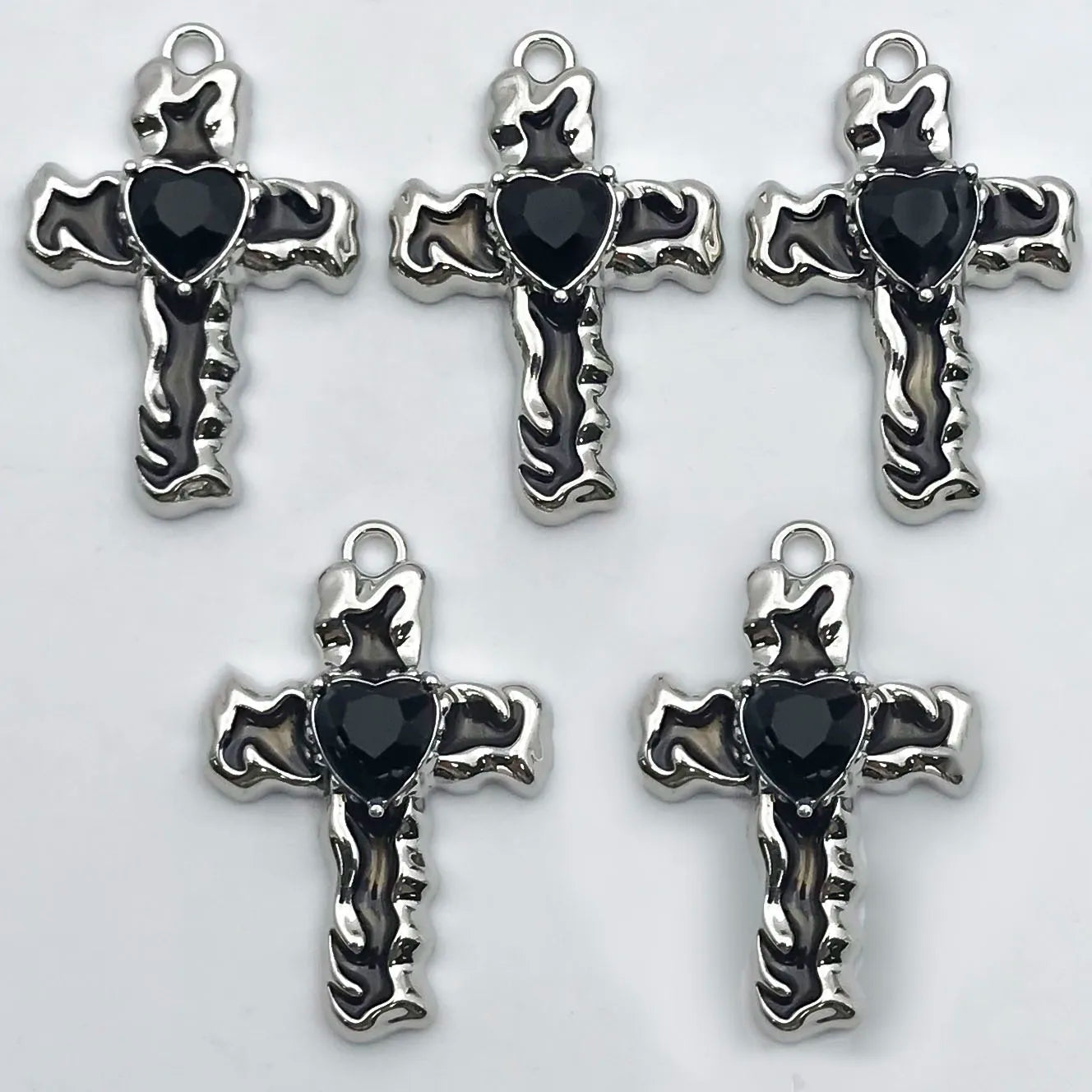 5Pcs Metal Alloy Charms Black Series Sweet and Cool Style Butterfly Cross Flower Shape Pendants Decorations For Jewelry Making
