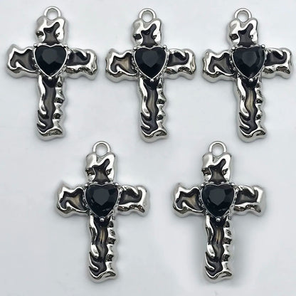 5Pcs Metal Alloy Charms Black Series Sweet and Cool Style Butterfly Cross Flower Shape Pendants Decorations For Jewelry Making