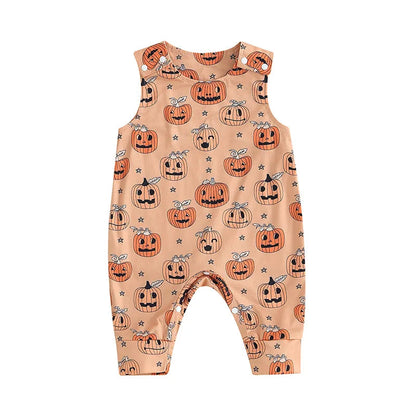 2023-06-25 Lioraitiin 0-18M Baby Girls Boys Rompers Halloween Clothes Pumpkin Print Crew Neck Sleeveless Newborn Jumpsuits