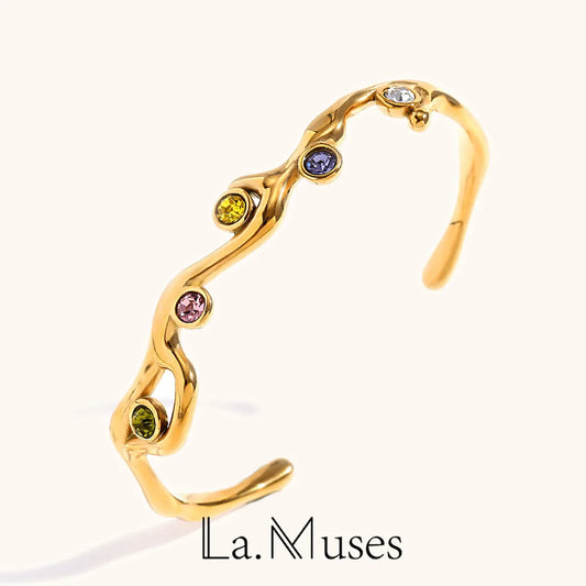 La.Muses Branches Colored Diamonds Stainless Steel Women's Bracelet Fashion Design Waterproof Daily Premium Jewelry Gift
