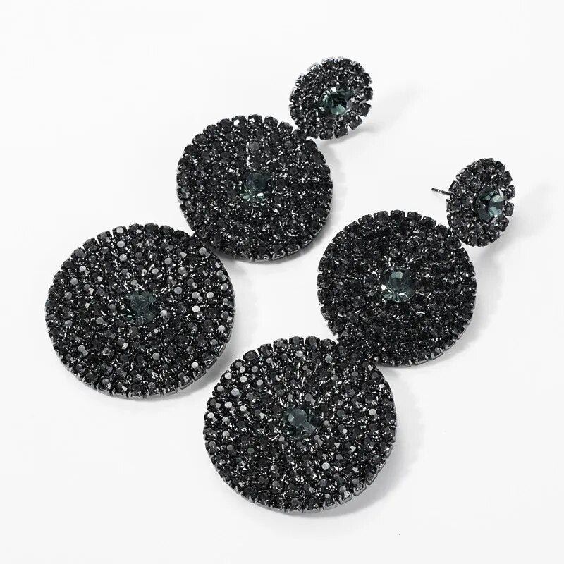 European Exaggerated Multi-layer Round Drop Earrings Women Shiny Rhinestone Geometric Dangle Earrings Party Jewelry Gifts