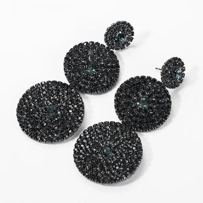 European Exaggerated Multi-layer Round Drop Earrings Women Shiny Rhinestone Geometric Dangle Earrings Party Jewelry Gifts