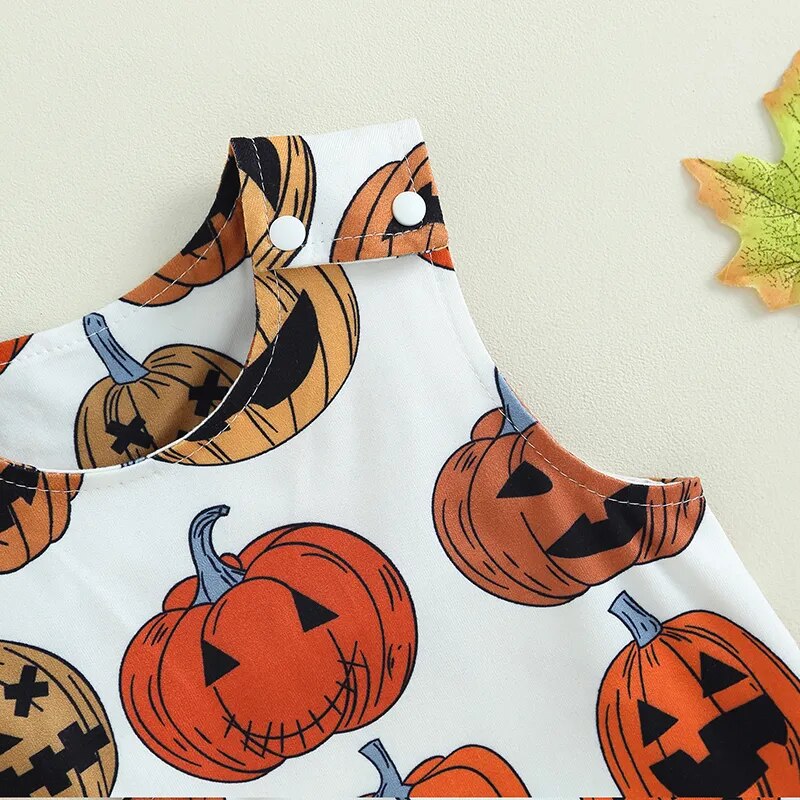 2023-06-25 Lioraitiin 0-18M Baby Girls Boys Rompers Halloween Clothes Pumpkin Print Crew Neck Sleeveless Newborn Jumpsuits