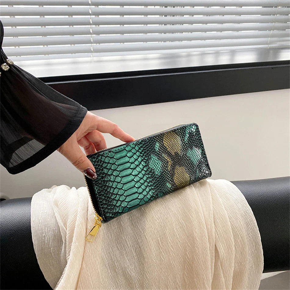 Female Coin Purse Crocodile Leather Long Women Wallet Serpentine Design Phone Purses for Ladies Cardholder Clutch Money Bag Sac