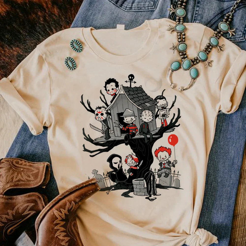 Satan Halloween Horror Ghost t shirt women stretchy t-shirts female Japanese clothes