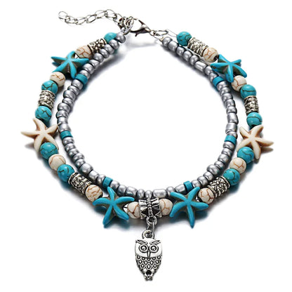 Boho Summer Beach Anklets For Women Turtle Shell Starfish Tree of Life Elephant Ankle Bracelet Multilayer Chain On Foot Jewelry