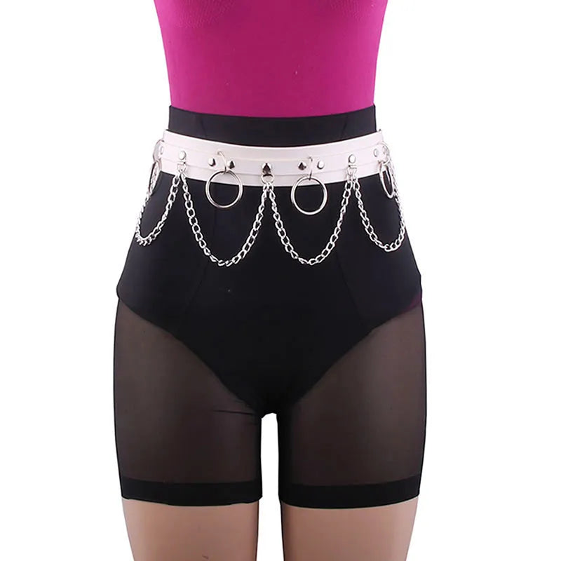 Sexy Women Gothic Hiphop Belt With Chain Harajuku Punk Style Jk Waist Adjustable Disco Dancing Pu Dress Jeans Waist Chain