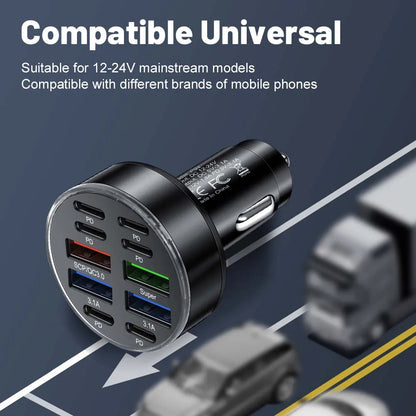 10 Ports Car Charger USB C Car Phone Charger PD Power Adapter in Car Fast Charging For iPhone Samsung Xiaomi Huawei QC 3.0