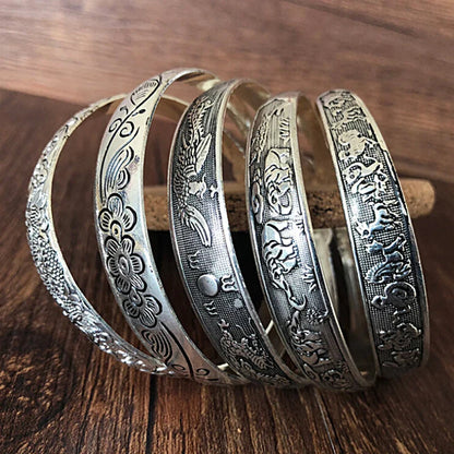 Retro Opening  Bracelet Jewelry Vintage Tibetan Silver Totem Carved Bangle Cuff