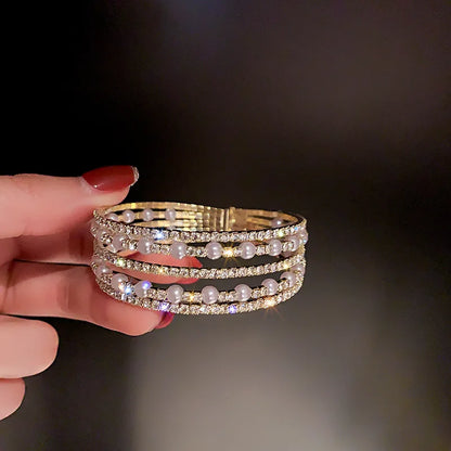 Luxury Sparkling Rhinestone Bracelet Ladies Girls Geometric Delicate Adjustable Bracelet Vintage Style Jewelry Accessories Gifts