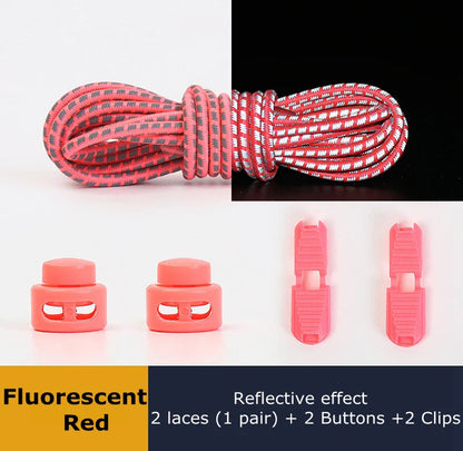 1 Pair Elastic Shoelaces Reflective Push The Spring Lock No Tie Shoe Laces Used For Sneakers Hiking Shoes Lazy Lace Round