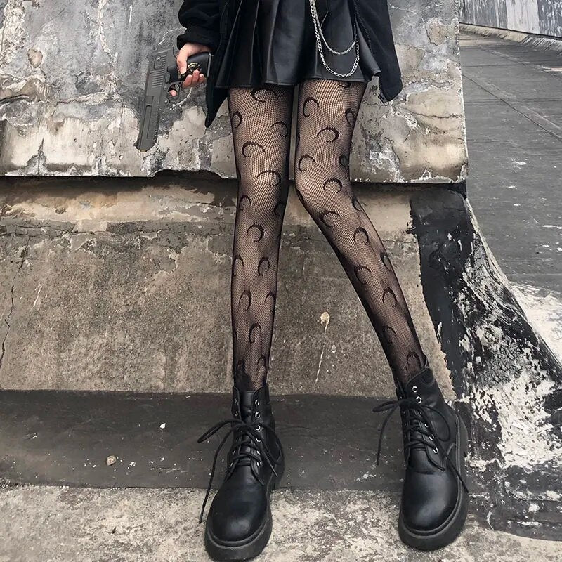 Classic Lolita Hollowed Out Lace Mesh Stockings Bottomed Pantyhose Women Gothic Punk Retro Spider Web Tights