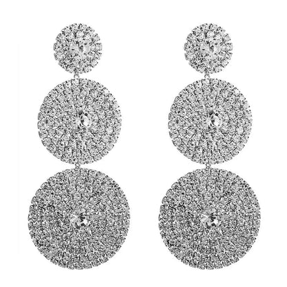 European Exaggerated Multi-layer Round Drop Earrings Women Shiny Rhinestone Geometric Dangle Earrings Party Jewelry Gifts