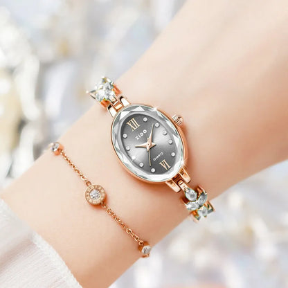 UTHAI V22 Women's Watches Light Luxury Diamond Inlaid For Clover Watch Waterproof Oval Ladies Fashion Quartz Bracelet Wristwatch