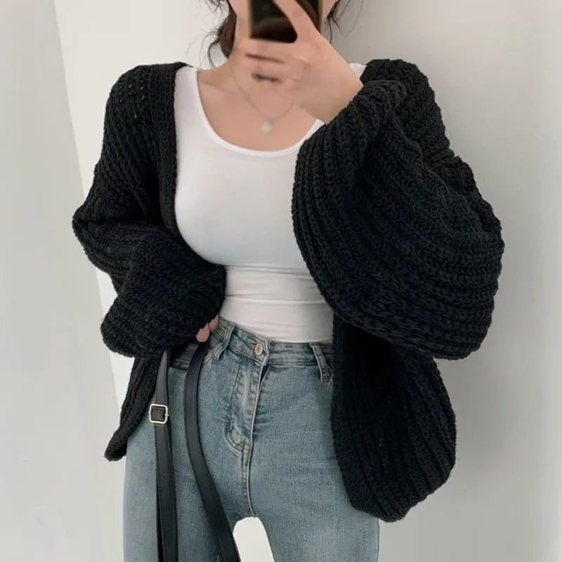 Y2k Cardigan Sweater Women  Vintage Harajuku Lantern Sleeve Sweater Casual Korean Fall Streetwear Tops Coat Chic Lazy Wind