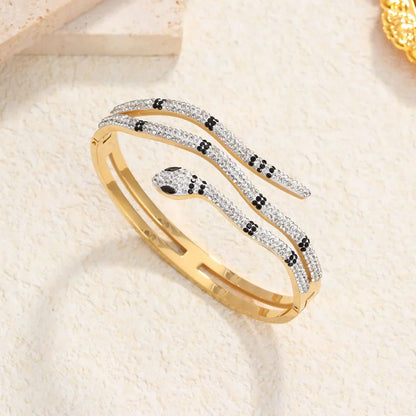 Fashionable and simple snake-shaped bracelet, rhinestone cobra snake head bracelet, gold-plated women's bracelet