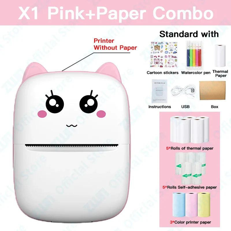 ZWN Portable Bluetooth Mini Printer Mobile Phone Photo Title Note Print Pocket Student Error Label Printer for Children's Gifts