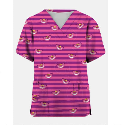 Disney Cheshire Cat Uniform Blouse Women Pullovers Nurse Uniform Working Casual Tops Scrub Nursing Nurse Medical Uniforms Shirts