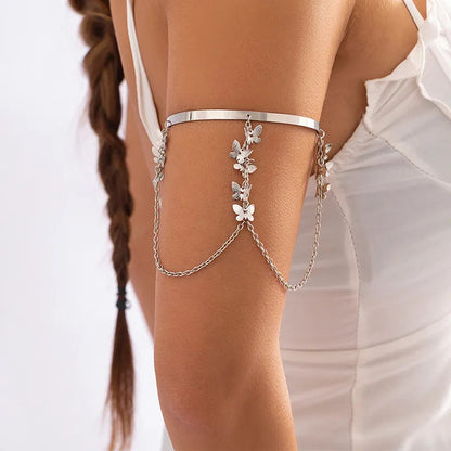 Bohemian Butterfly Tassel Pendants Bracelet Arm Chain Hollow Out Geometric Pattern Retro Arm Cuff Bangle Beach Body Bracelets