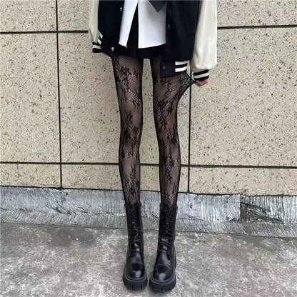 Classic Lolita Hollowed Out Lace Mesh Stockings Bottomed Pantyhose Women Gothic Punk Retro Spider Web Tights