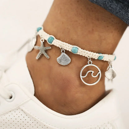 New Boho Shell Starfish Anklets for Women Fashion Tortoise Ankle Bracelet on Leg Barefoot Handcraft Chain Summer Beach Jewelry