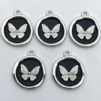 5Pcs Metal Alloy Charms Black Series Sweet and Cool Style Butterfly Cross Flower Shape Pendants Decorations For Jewelry Making