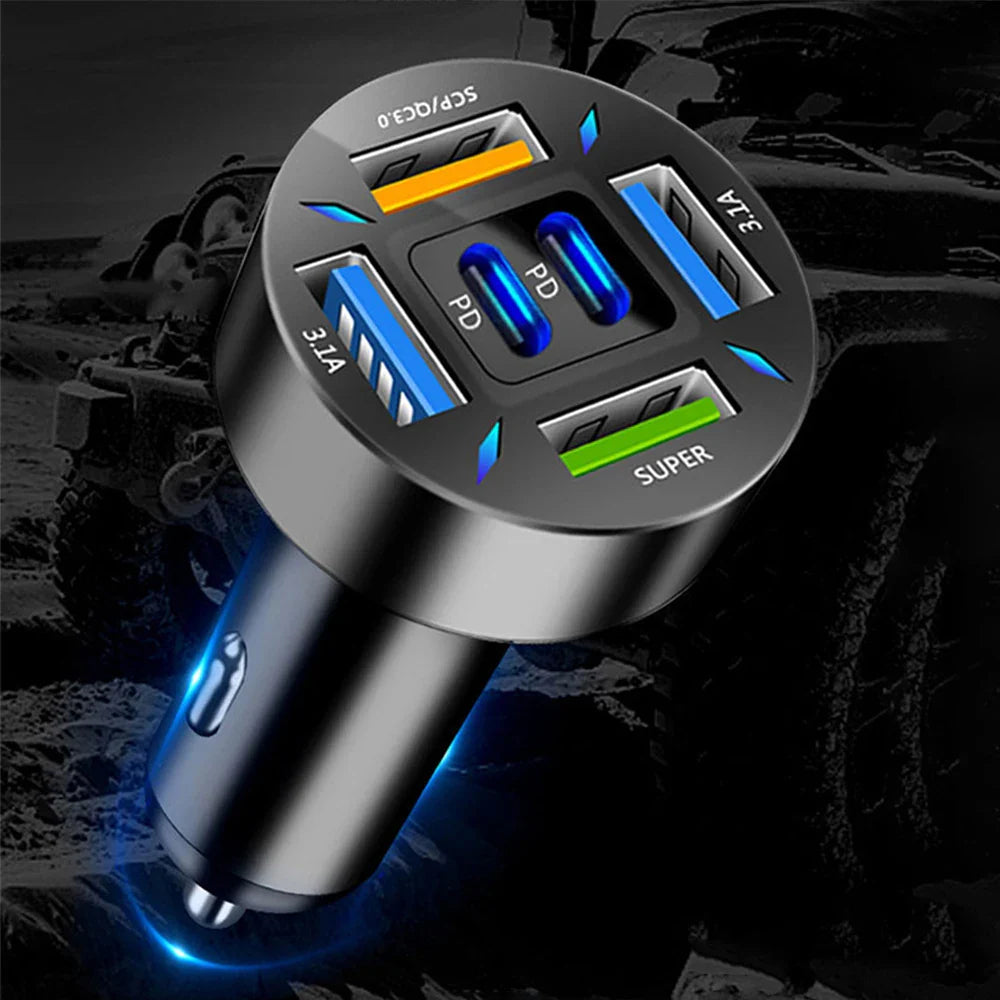 6 Ports USB Car Charger 66W PD USB Type C Quick Charge Car Phone Charger for Samsung Huawei Xiaomi iphone