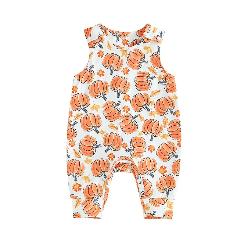 2023-06-25 Lioraitiin 0-18M Baby Girls Boys Rompers Halloween Clothes Pumpkin Print Crew Neck Sleeveless Newborn Jumpsuits