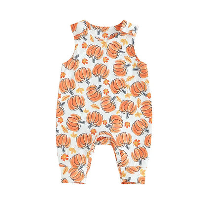 2023-06-25 Lioraitiin 0-18M Baby Girls Boys Rompers Halloween Clothes Pumpkin Print Crew Neck Sleeveless Newborn Jumpsuits
