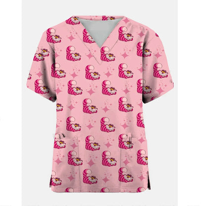 Disney Cheshire Cat Uniform Blouse Women Pullovers Nurse Uniform Working Casual Tops Scrub Nursing Nurse Medical Uniforms Shirts