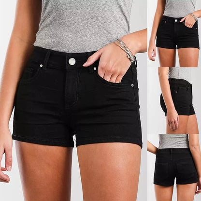 Womens Casual Fashion Slim Pockets Shorts Wrap Buttocks Solid Black Jeans Shorts Women'S Y2k Summer High Waist Casual Shorts