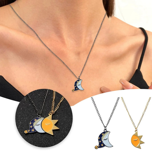 Mountain Necklace Couple Sun And Moon Patchwork Cartoon Necklace Sun And Moon Metal Drip Oil Couple Mother Daughter Necklaces