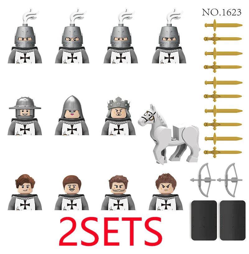 Military Building Blocks Medieval Solider Figures Gifts Toys Weapons Shield Holy Roman Saint Lazarus Jerusalem Knight Legion MOC
