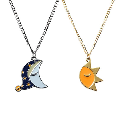 Mountain Necklace Couple Sun And Moon Patchwork Cartoon Necklace Sun And Moon Metal Drip Oil Couple Mother Daughter Necklaces