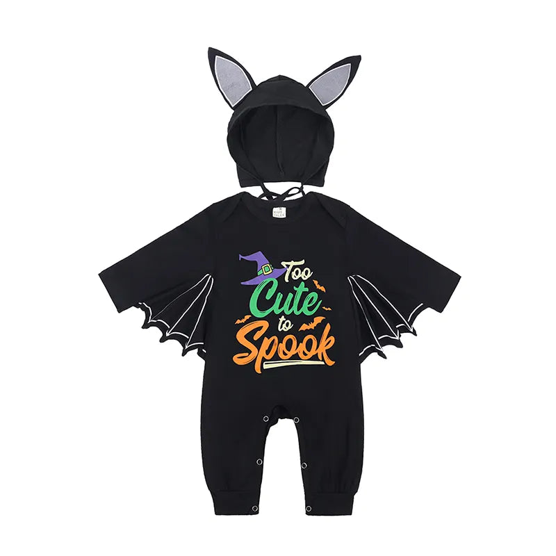 2023 Baby Halloween Cosplay Costume Solid Print Hat+Romper Bag Bone Pumpkin Bodysuit Gift Boy Girl Disguise Vampire Clothes