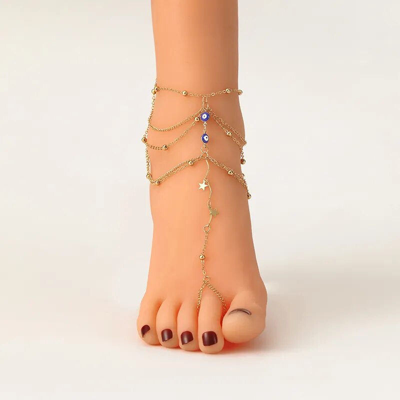 New 1 Set Multi-Layer Pearl Anklet Fashion Gold Color Ankle Bracelets For Women Beach Barefoot Foot Chain Sandal Anklet Jewelry