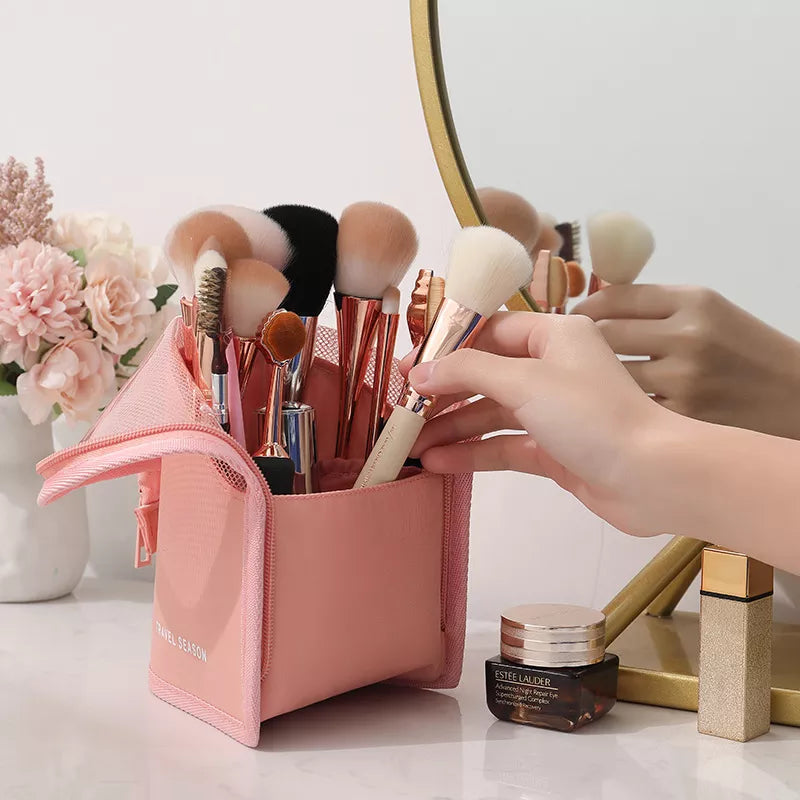 Pc Stand Cosmetic Bag for Women Clear Zipper Makeup Bag Travel Female Makeup Brush Holder Organizer Toiletry Bag