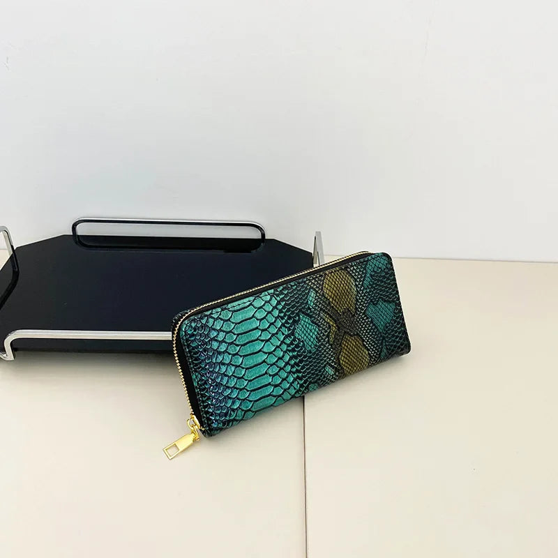 Female Coin Purse Crocodile Leather Long Women Wallet Serpentine Design Phone Purses for Ladies Cardholder Clutch Money Bag Sac