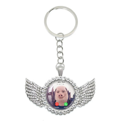 New John Pork Is Calling Answer Call Phone Humor Funny Pig Lover Graphic Meme Glass Dome Pendant Cabochon Keychain Jewelry Gifts