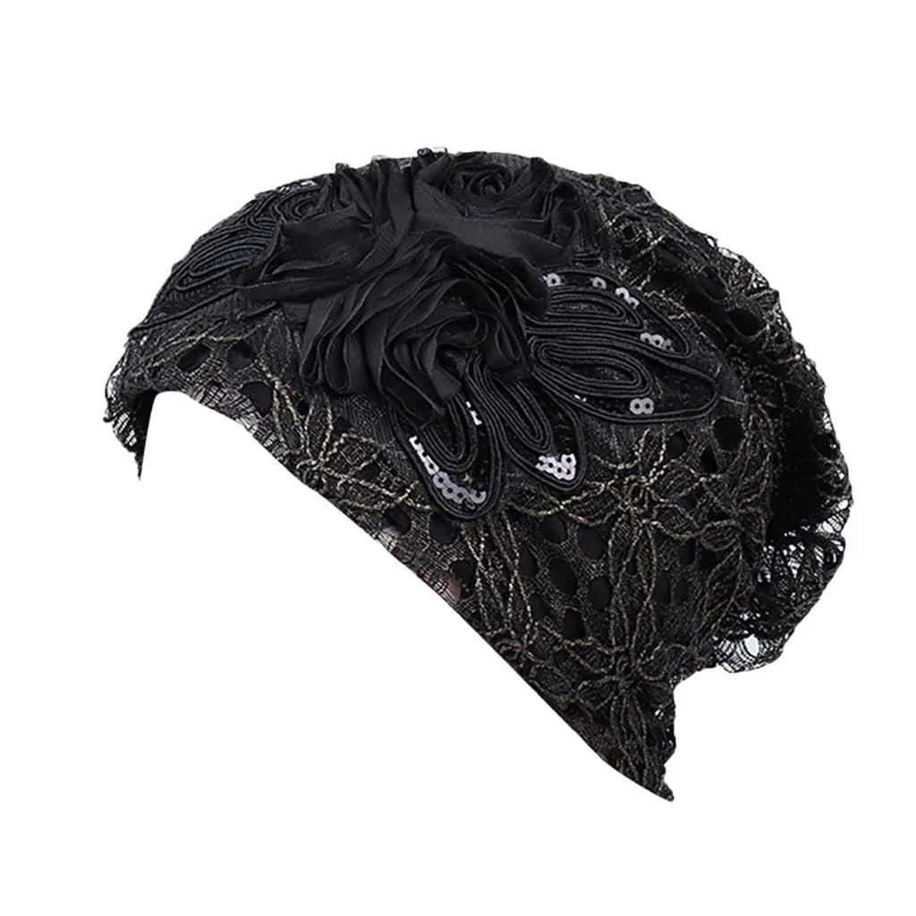 Spring Autumn Hat For Women Beanies Fashion Lace Flower Cap Elasticity Knit Beanie Hats Turban Female Casual Caps Gorros