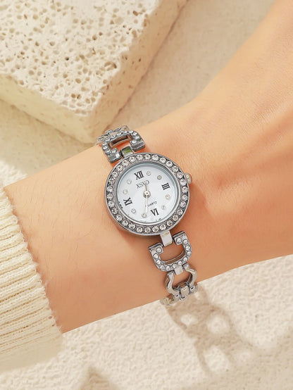 Exquisite Diamond Point Scale Dial Simple Steel Belt Quartz Watch