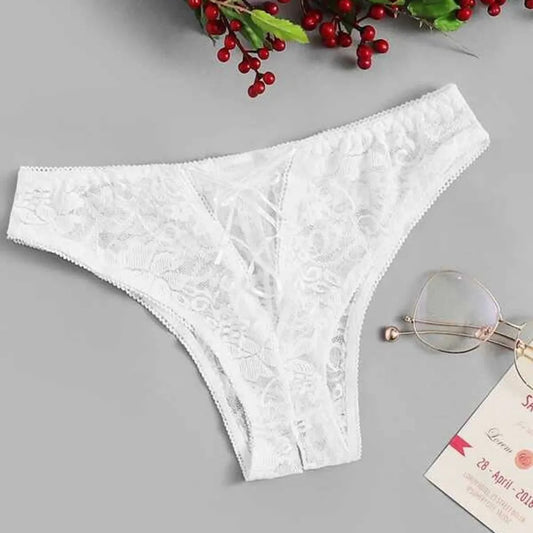 Sexy Floral Lace Panty Solid Color Brief Plus size Crotchless Thong Sexy Open Bottom Lingeries for woman нижнее бельё женское