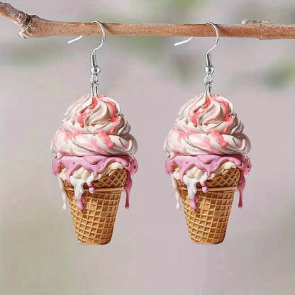 Delicious Ice Cream 2D Flat Acrylic Earrings with Creative Design Suitable for Summer Earrings Jewelry Accessories for Friends